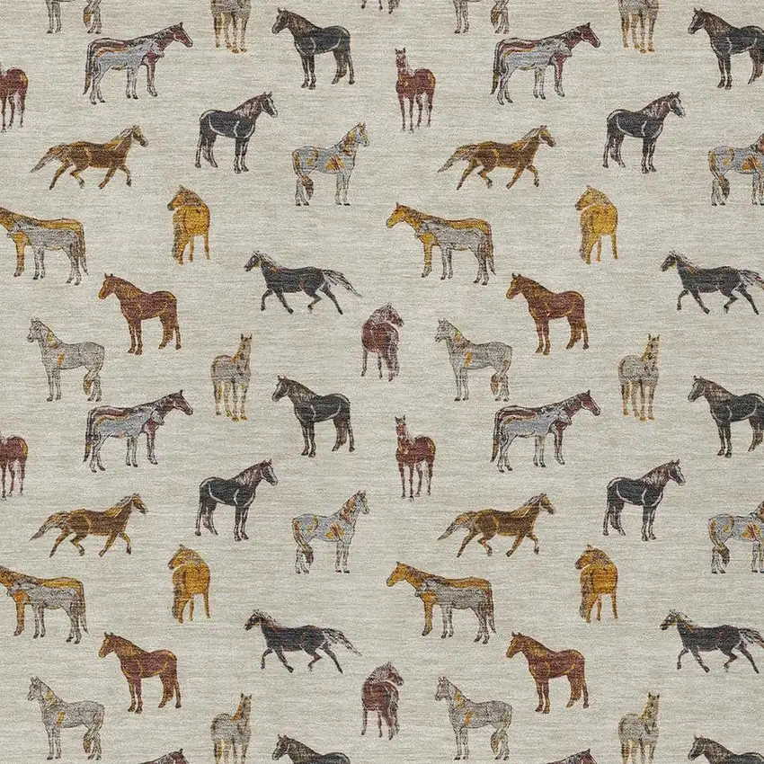 Beige And Brown Horse Washable Indoor Outdoor Area Rug Photo 3