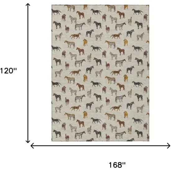 Beige And Brown Horse Washable Indoor Outdoor Area Rug Photo 7