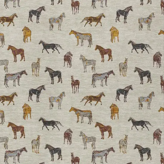 Beige And Brown Horse Washable Indoor Outdoor Area Rug Photo 3
