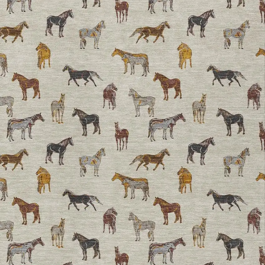 Beige And Brown Horse Washable Indoor Outdoor Area Rug Photo 3
