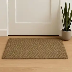 Photo of Beige And Brown Jute Chevron Hand Woven Area Rug