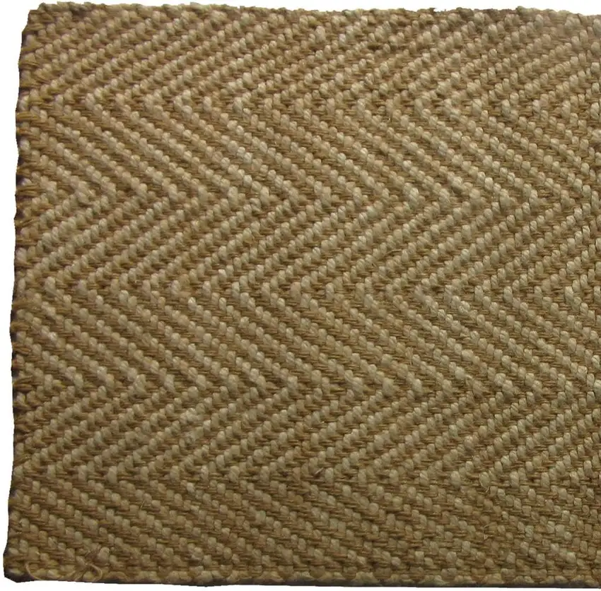 Beige And Brown Jute Chevron Hand Woven Area Rug Photo 4