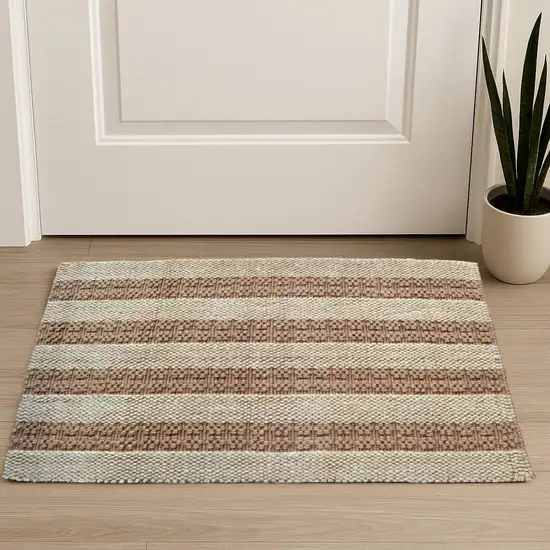 Beige And Brown Jute Striped Hand Woven Area Rug Photo 1