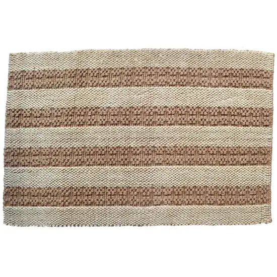 Beige And Brown Jute Striped Hand Woven Area Rug Photo 2