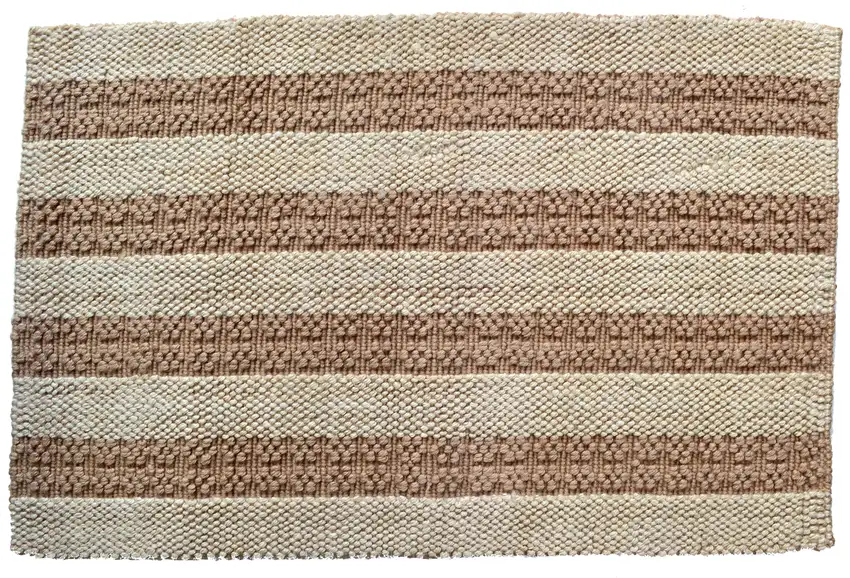 Beige And Brown Jute Striped Hand Woven Area Rug Photo 2