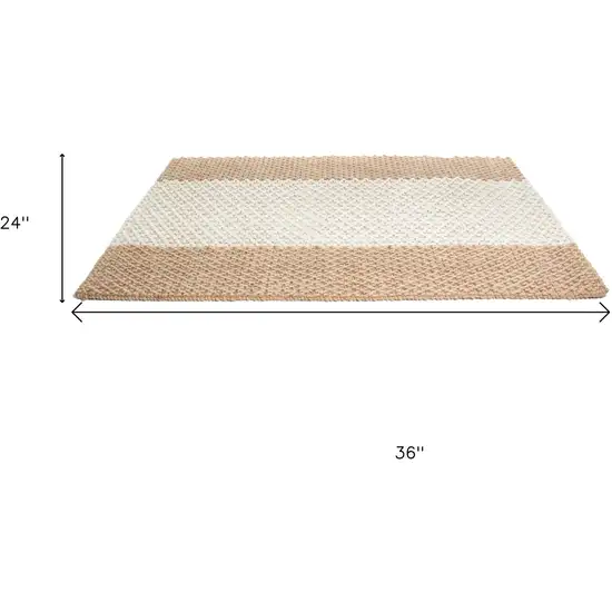 Beige And Brown Jute Striped Hand Woven Area Rug Photo 6