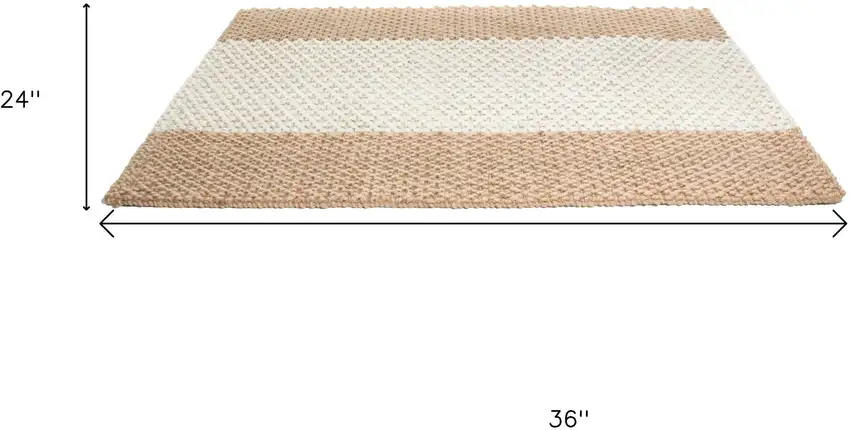 Beige And Brown Jute Striped Hand Woven Area Rug Photo 6