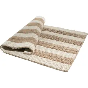 Photo of Beige And Brown Jute Striped Hand Woven Area Rug