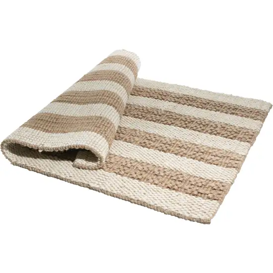 Beige And Brown Jute Striped Hand Woven Area Rug Photo 5