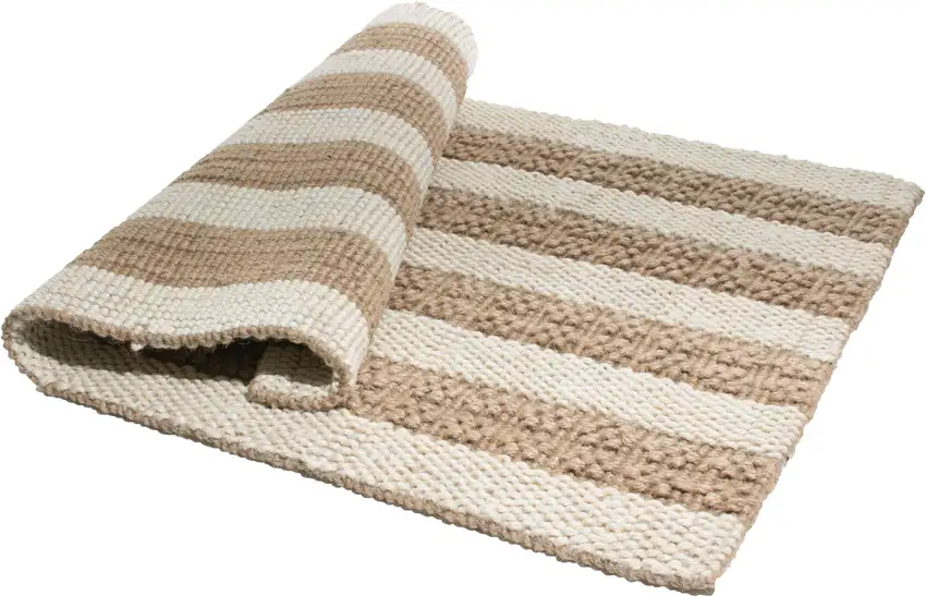 Beige And Brown Jute Striped Hand Woven Area Rug Photo 5