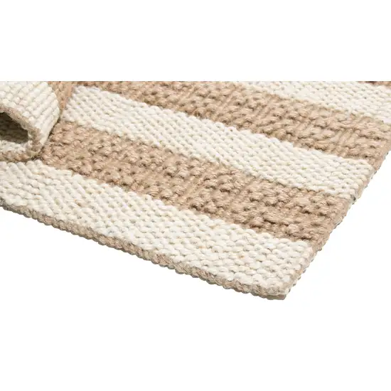 Beige And Brown Jute Striped Hand Woven Area Rug Photo 4