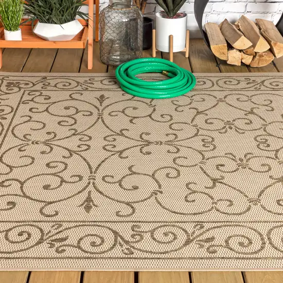 Beige And Brown Medallion Indoor Outdoor Area Rug Photo 7