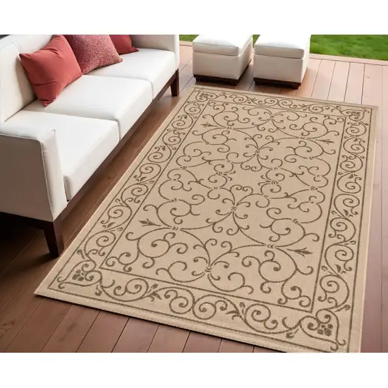Beige And Brown Medallion Indoor Outdoor Area Rug Photo 1
