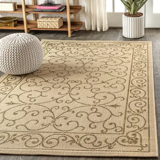 Beige And Brown Medallion Indoor Outdoor Area Rug Photo 6