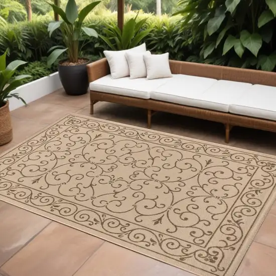 Beige And Brown Medallion Indoor Outdoor Area Rug Photo 1