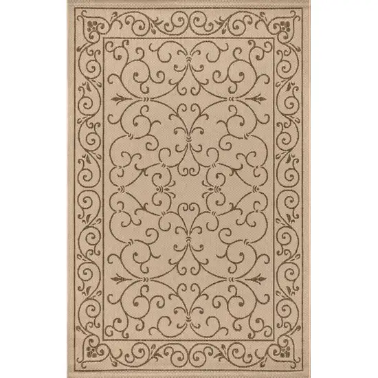 Beige And Brown Medallion Indoor Outdoor Area Rug Photo 3