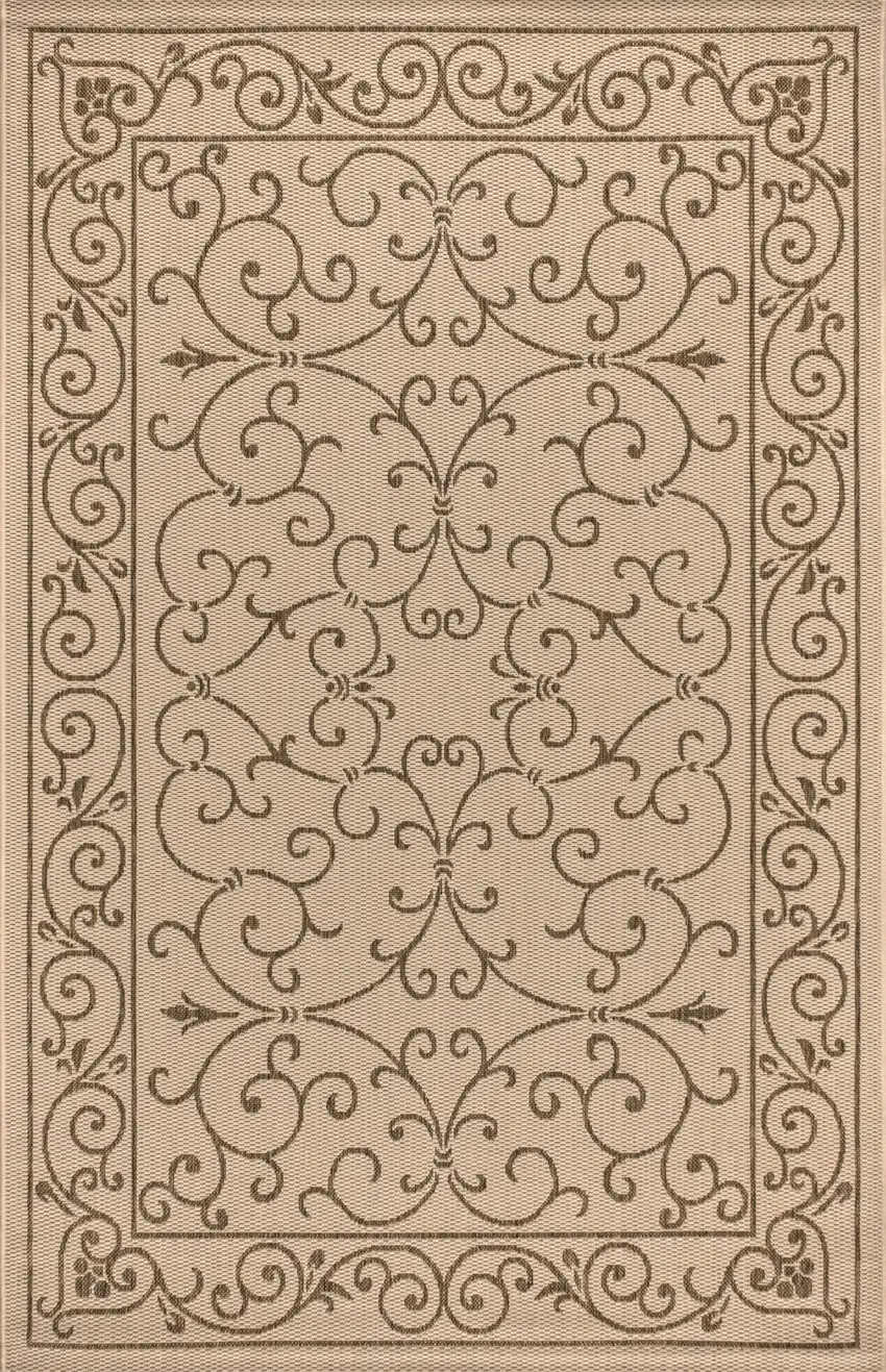 Beige And Brown Medallion Indoor Outdoor Area Rug Photo 1