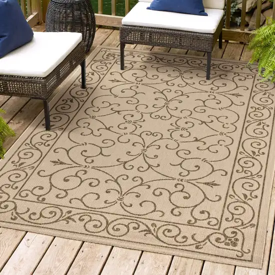 Beige And Brown Medallion Indoor Outdoor Area Rug Photo 9