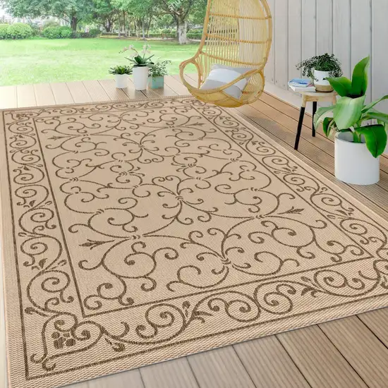 Beige And Brown Medallion Indoor Outdoor Area Rug Photo 8
