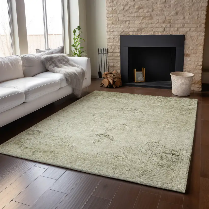 Beige And Brown Oriental Washable Area Rug With UV Protection Photo 5