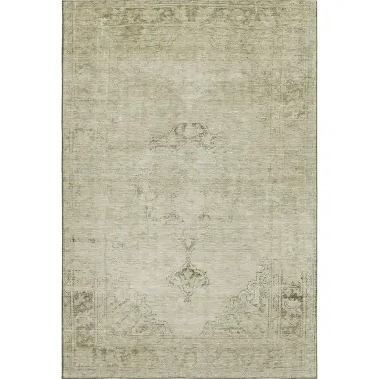 Beige And Brown Oriental Washable Area Rug With UV Protection Photo 2
