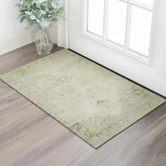 Beige And Brown Oriental Washable Area Rug With UV Protection Photo 1