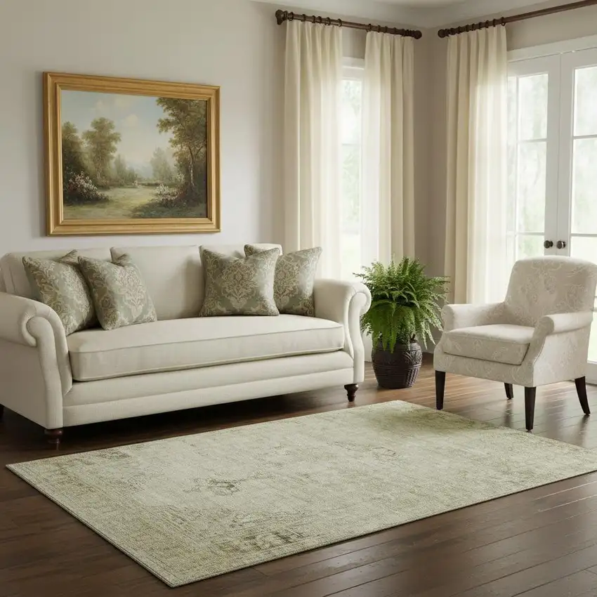 Beige And Brown Oriental Washable Area Rug With UV Protection Photo 1