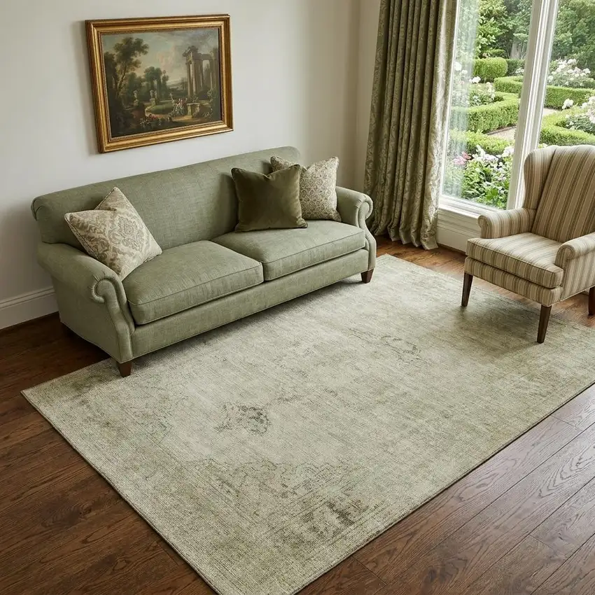 Beige And Brown Oriental Washable Area Rug With UV Protection Photo 1