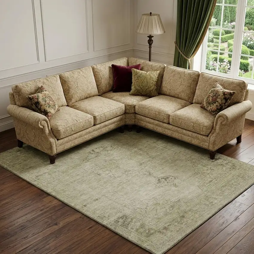 Beige And Brown Oriental Washable Area Rug With UV Protection Photo 1
