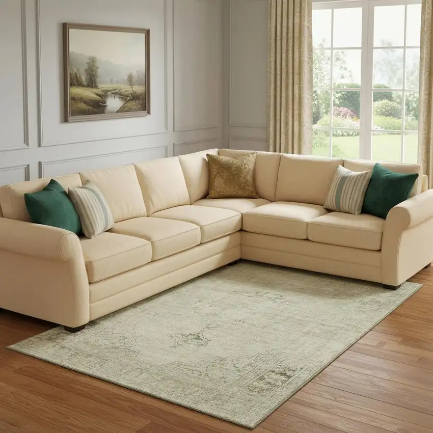 Beige And Brown Oriental Washable Area Rug With UV Protection Photo 1