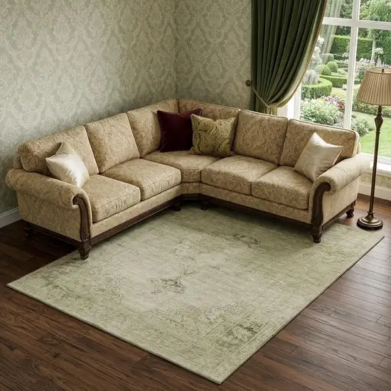 Beige And Brown Oriental Washable Area Rug With UV Protection Photo 1
