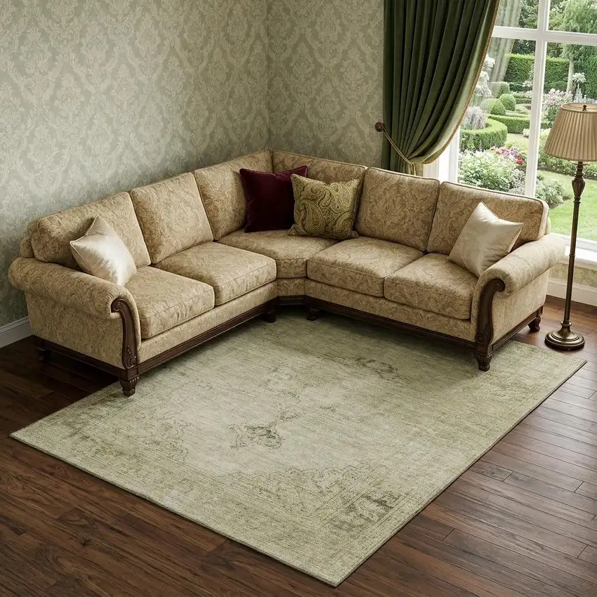 Beige And Brown Oriental Washable Area Rug With UV Protection Photo 1