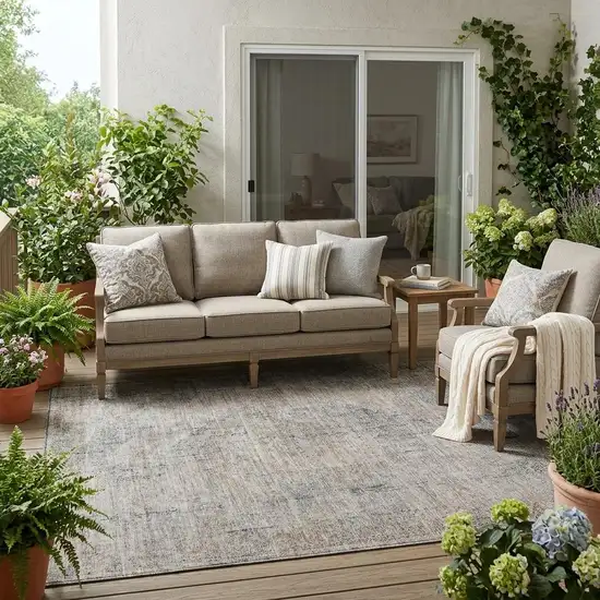 Beige And Brown Oriental Washable Indoor Outdoor Area Rug Photo 1