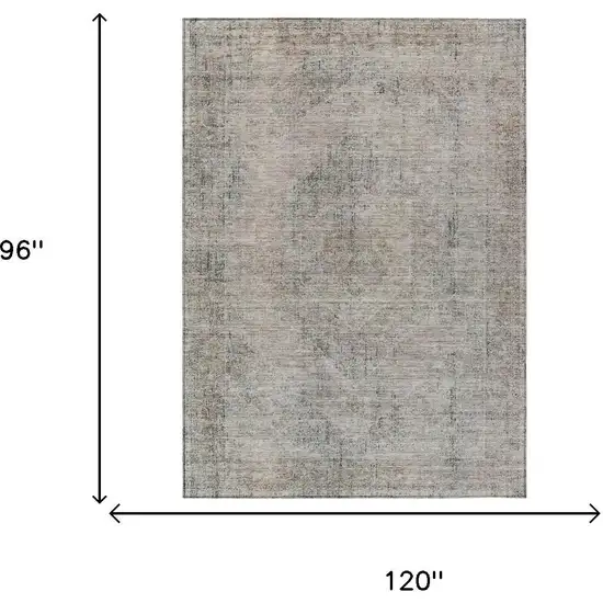 Beige And Brown Oriental Washable Indoor Outdoor Area Rug Photo 7