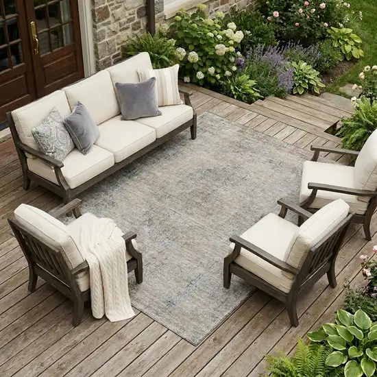 Beige And Brown Oriental Washable Indoor Outdoor Area Rug Photo 1