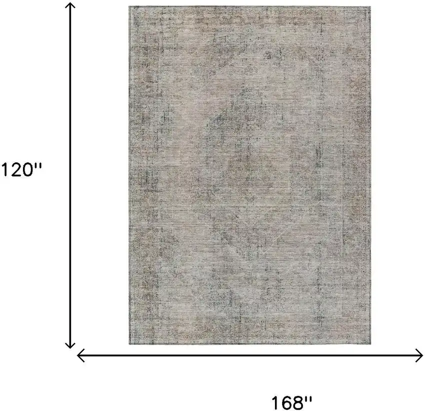 Beige And Brown Oriental Washable Indoor Outdoor Area Rug Photo 7