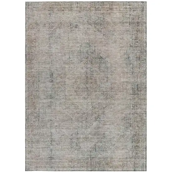 Beige And Brown Oriental Washable Indoor Outdoor Area Rug Photo 4