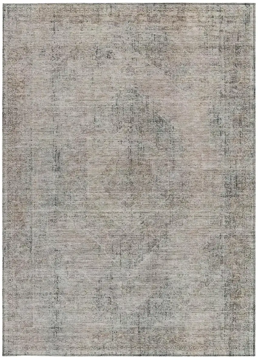 Beige And Brown Oriental Washable Indoor Outdoor Area Rug Photo 4