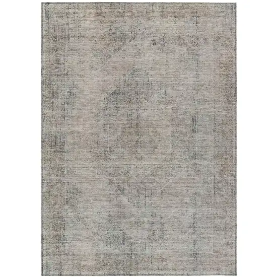 Beige And Brown Oriental Washable Indoor Outdoor Area Rug Photo 2