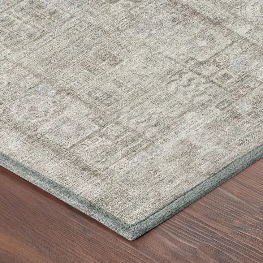 Beige And Brown Oriental Washable Indoor Outdoor Area Rug Photo 3