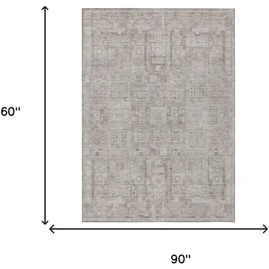 Beige And Brown Oriental Washable Indoor Outdoor Area Rug Photo 5