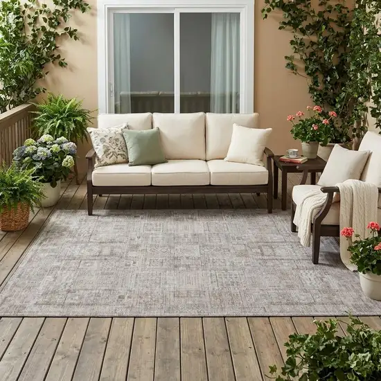 Beige And Brown Oriental Washable Indoor Outdoor Area Rug Photo 1