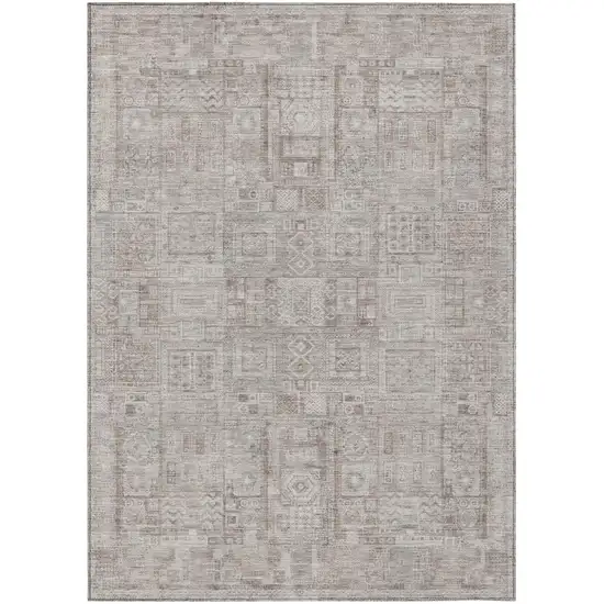 Beige And Brown Oriental Washable Indoor Outdoor Area Rug Photo 2