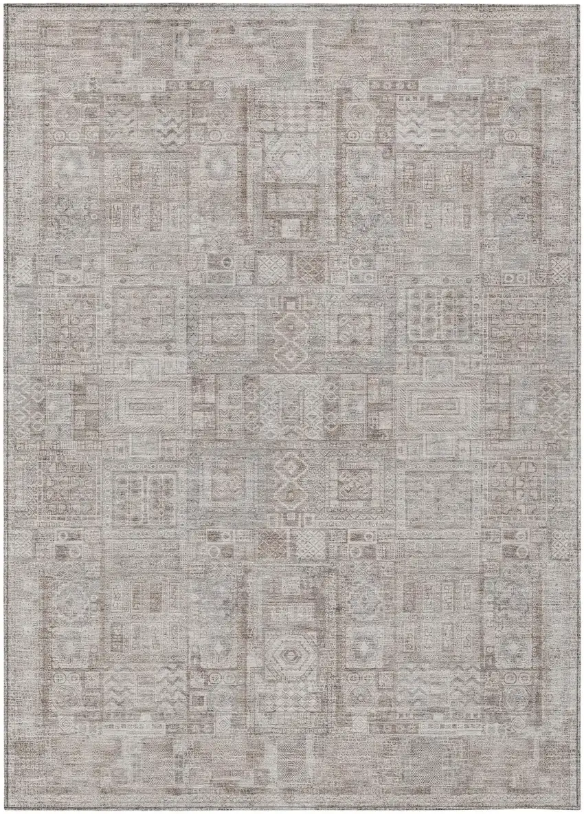 Beige And Brown Oriental Washable Indoor Outdoor Area Rug Photo 2