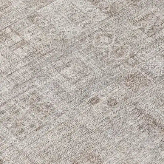 Beige And Brown Oriental Washable Indoor Outdoor Area Rug Photo 4