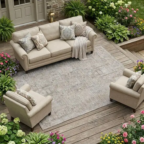 Beige And Brown Oriental Washable Indoor Outdoor Area Rug Photo 1
