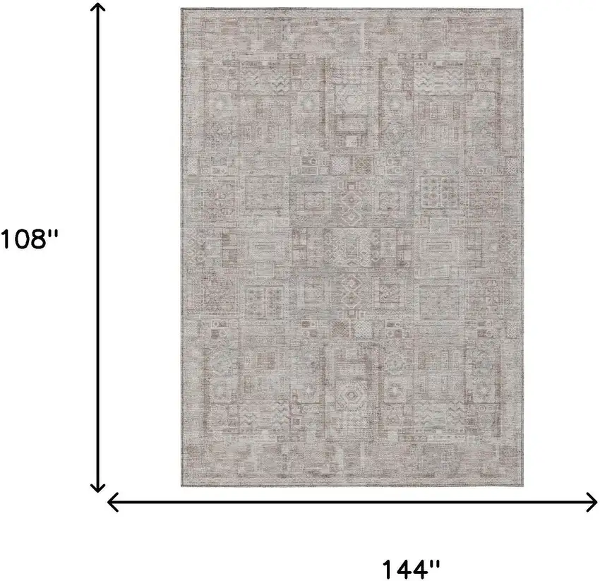 Beige And Brown Oriental Washable Indoor Outdoor Area Rug Photo 5