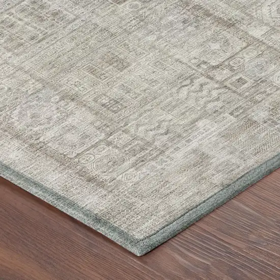 Beige And Brown Oriental Washable Indoor Outdoor Area Rug Photo 3