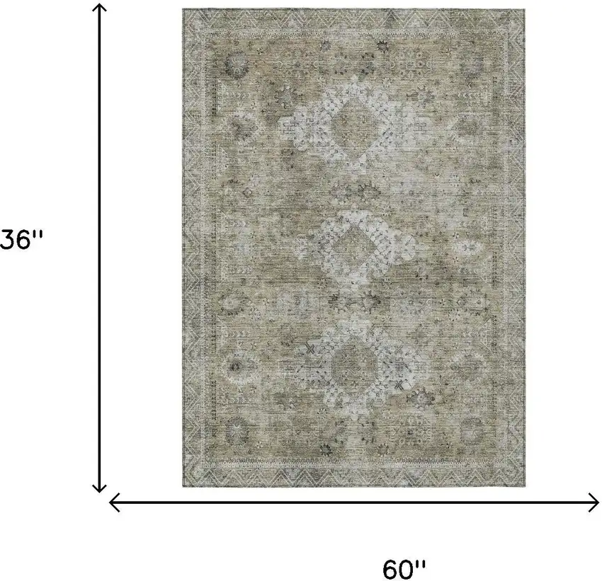 Beige And Brown Oriental Washable Indoor Outdoor Area Rug Photo 5