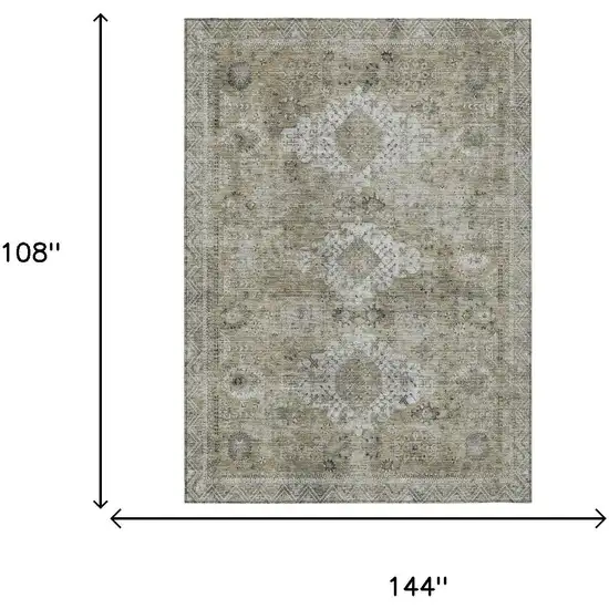 Beige And Brown Oriental Washable Indoor Outdoor Area Rug Photo 5